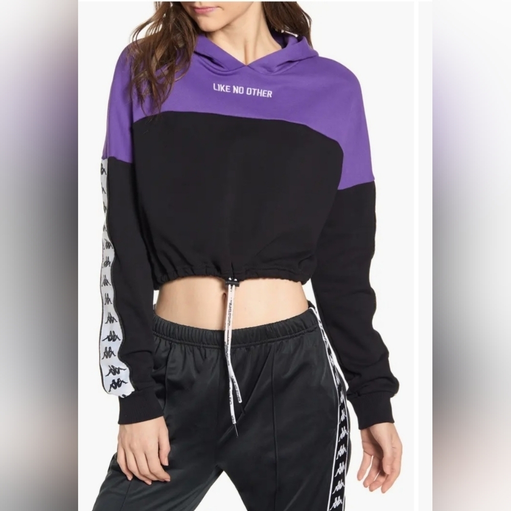 Kappa Like No Other Purple & Black Cropped Hoodie Medium athleisure sporty